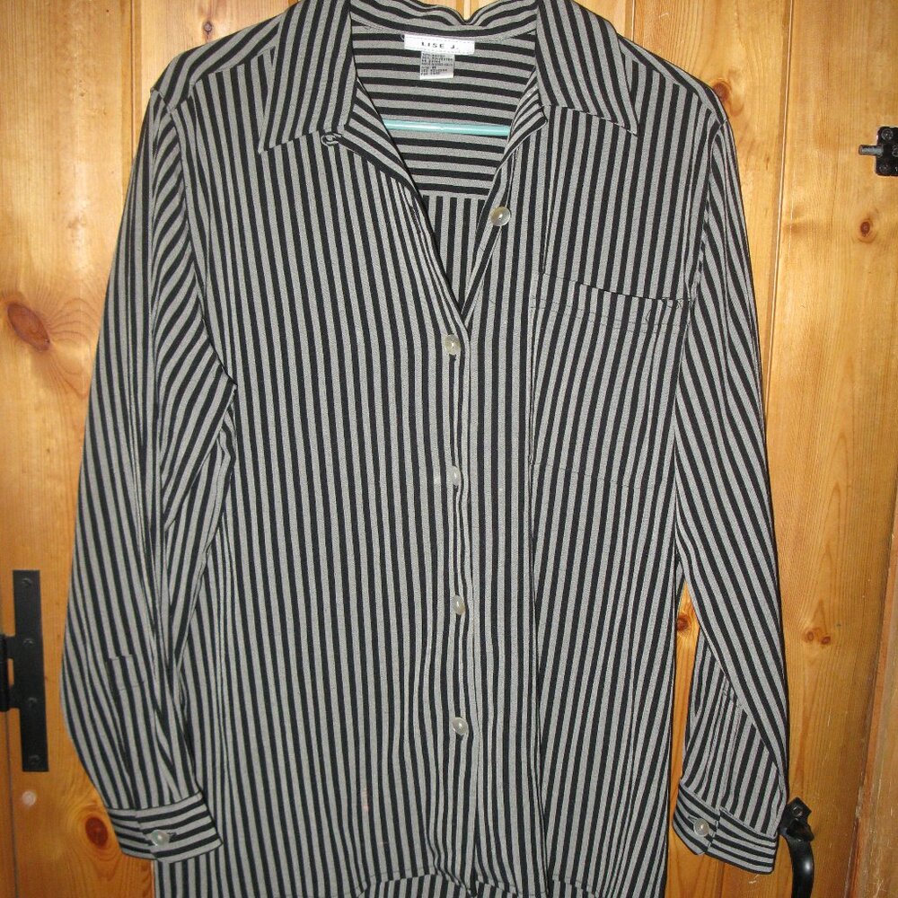 Lise J. button up shirt, black and grey stripes